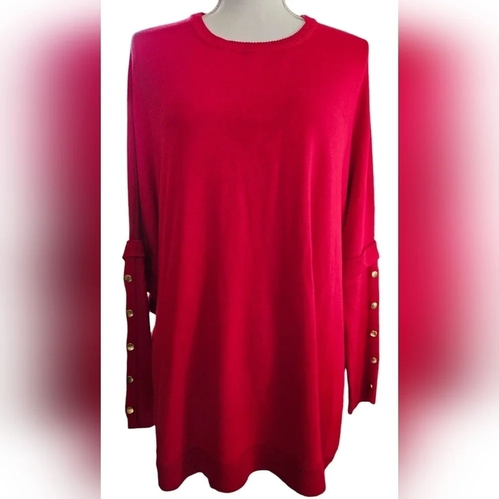 HANNAH SWEATER GOLD BUTTON SLEEVES SZ L RED - Picture 3 of 7